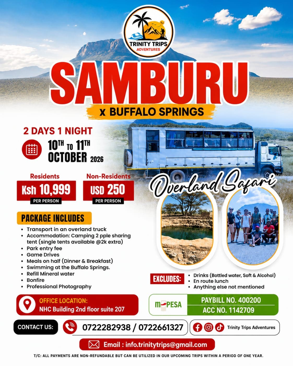 Trinity Trips brochure: Samburu x Buffalo Springs 2-day overland safari, 10–11 October 2026.