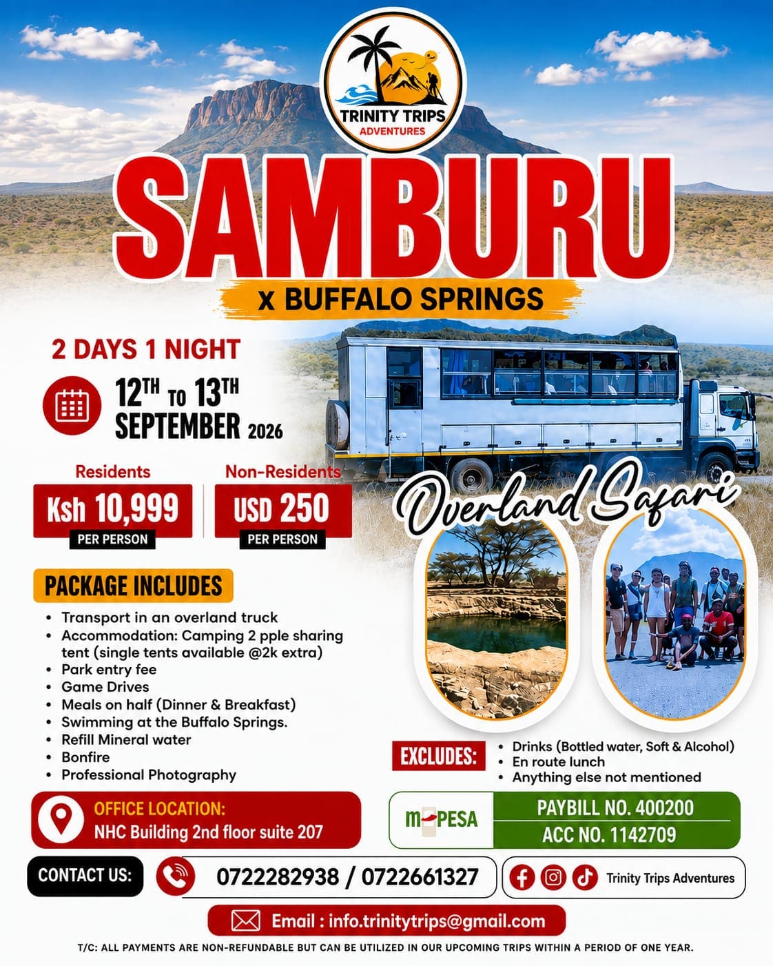 Trinity Trips brochure: Samburu x Buffalo Springs 2-day overland safari, 12–13 September 2026.